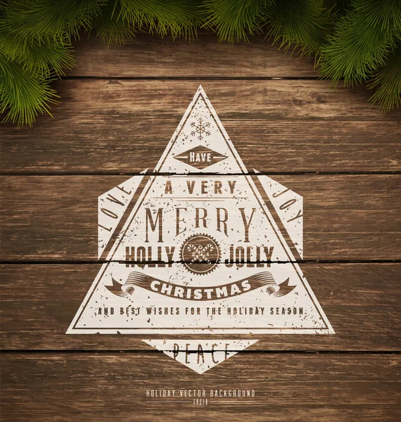 Vintage typography sign and Christmas fir tree — Stock Vector