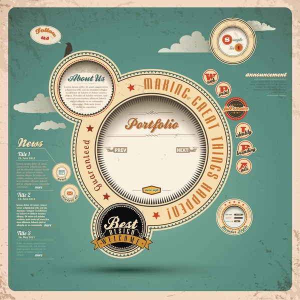 Modelo de web design retro — Vetor de Stock