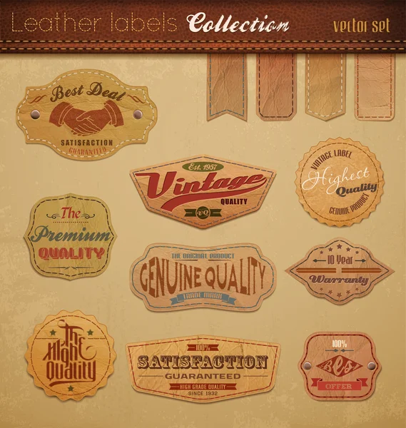 Étiquettes en cuir Collection . — Image vectorielle