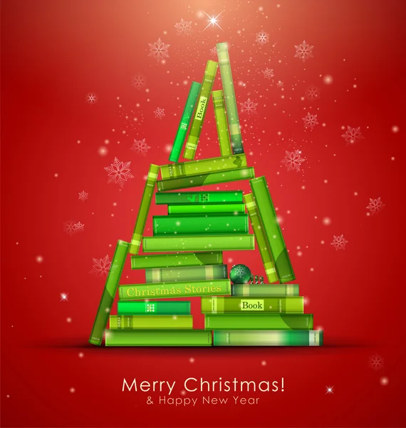 "Christmas Stories Collection". Christmas tree formed from books. — Stock Vector