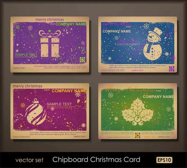 Collection Vintage de cartes de Noël en aggloméré . — Image vectorielle