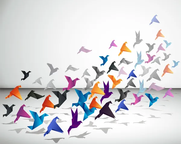 Papier vlucht. Origami vogels. — Stockvector