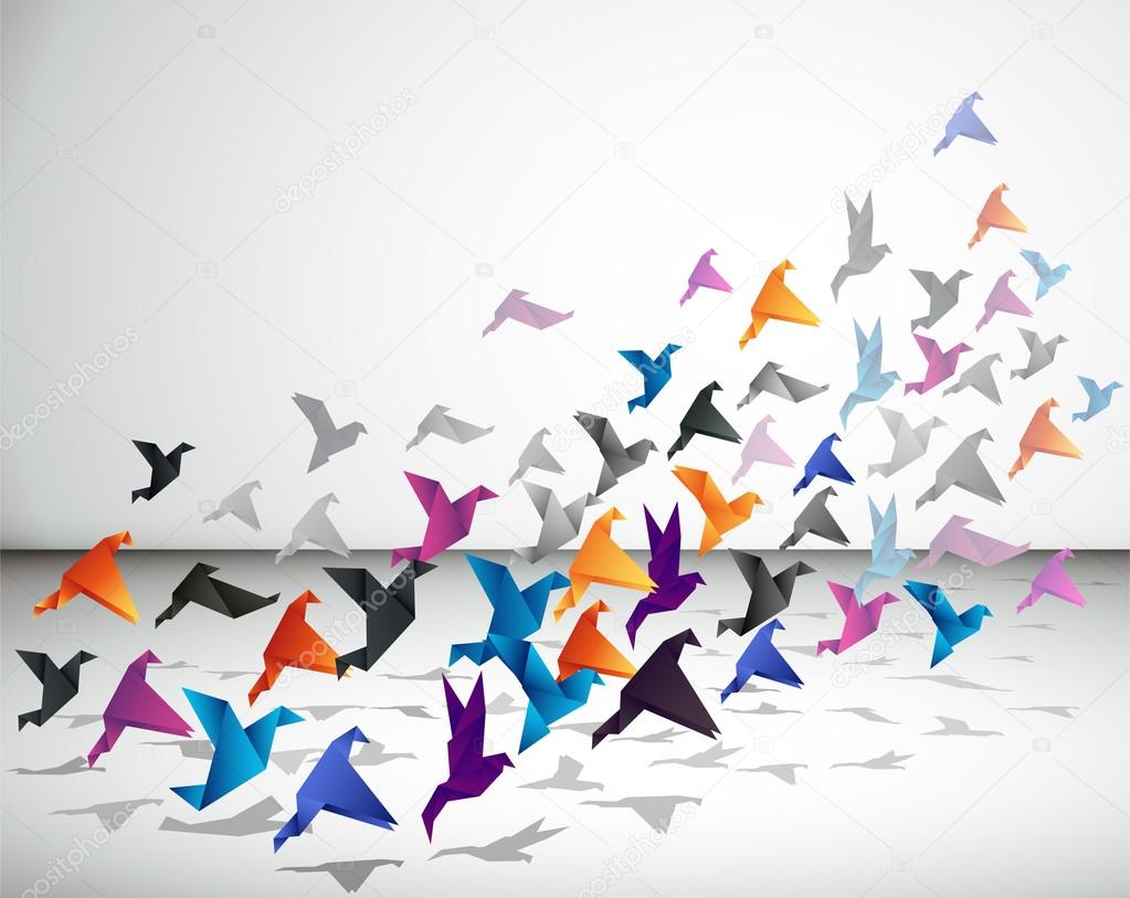 Paper Flight. Origami Birds.