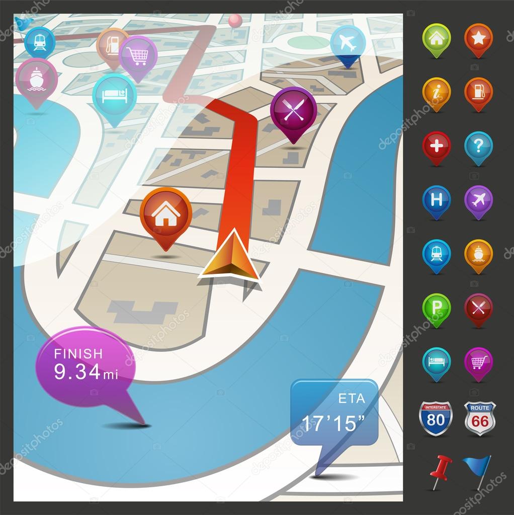 Navigational Map with Icons.