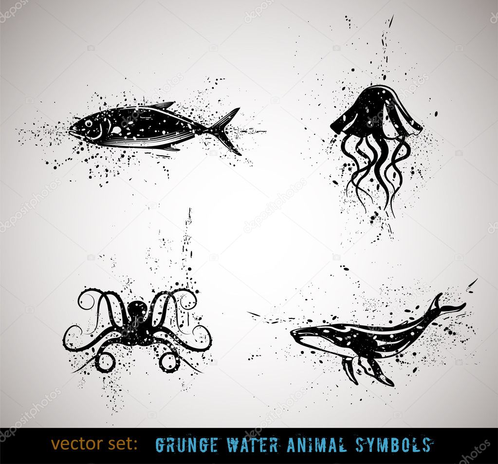 Selected grungy animals symbols/icons
