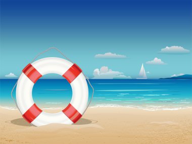 Sea landscape with lifebuoy. clipart