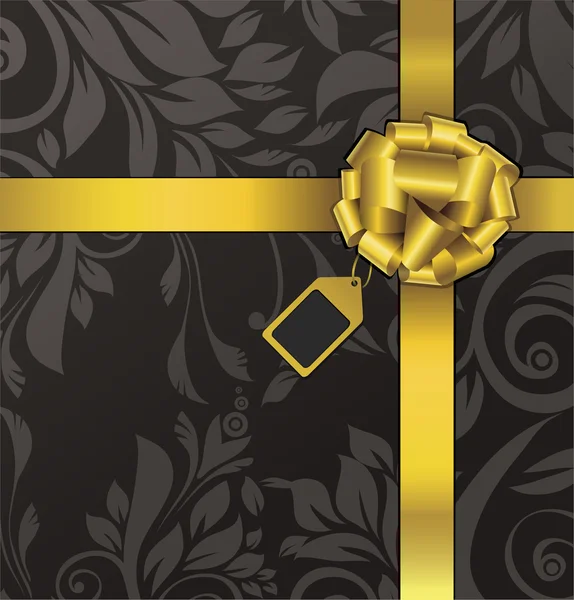 Arco de regalo de oro en patrón sin costura negro — Vector de stock