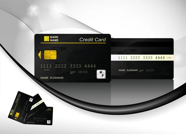 Cartão de crédito preto, vista frontal e traseira — Vetor de Stock