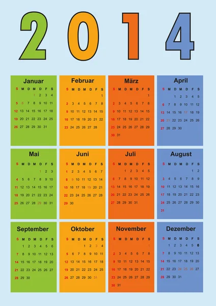 Calendario 2014 vacaciones alemanas — Archivo Imágenes Vectoriales