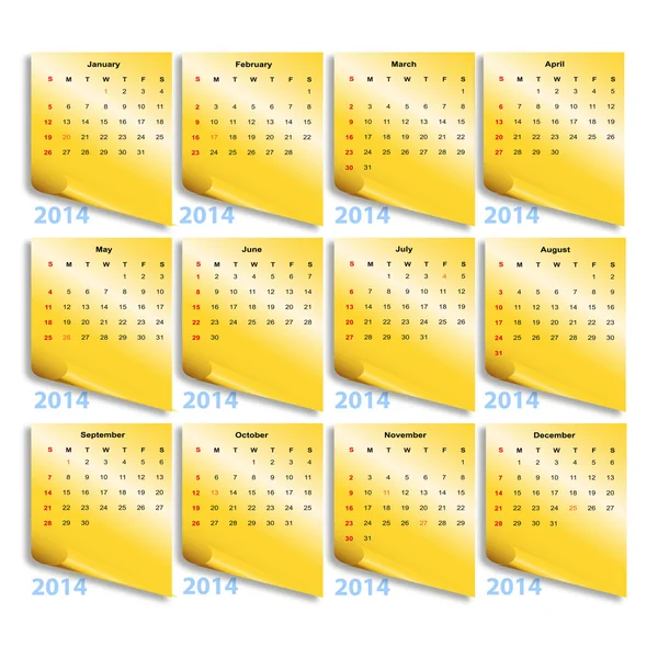 カレンダー 2014年私たち休日 — ストックベクタ