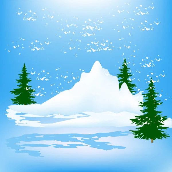 Paysage Hivernal Montagne Enneigée Sapins Verts Illustration Art Vecteur Nouvel — Image vectorielle