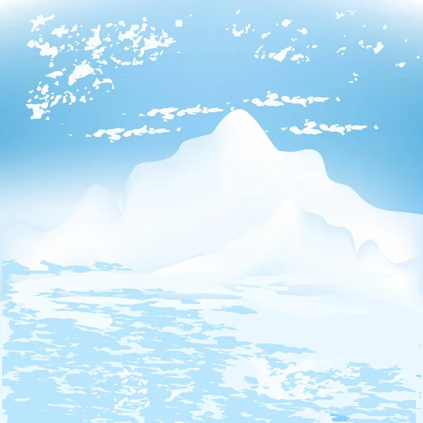 Winterhintergrund Schneebedeckte Berge Weiße Wolken Auf Sanft Blauem Hintergrund Kunstillustration — Stockvektor