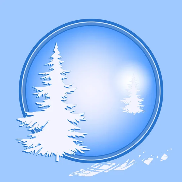 Paesaggio Invernale Grande Abete Rosso Icona Rotonda Sfondo Blu Vettore — Vettoriale Stock