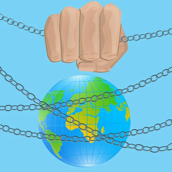 Pięść Metalowe Łańcuchy Globus Znak Protestu Wektor Wolność Informacji Żadnej — Wektor stockowy