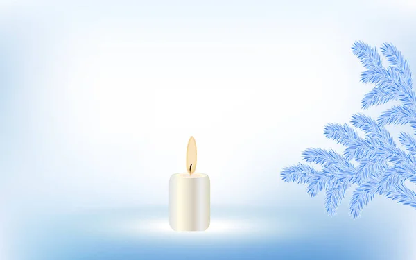 Біла Святкова Свічка Ялинова Гілка Ніжний Фон Художня Ілюстрація Горизонтальна — стоковий вектор
