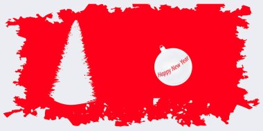 Beyaz ringa kemiği, Noel topu, kırmızı fırça darbesi, vektör. Noel zamanı. - Mutlu yıllar. Şenlik arka planı. Kart.