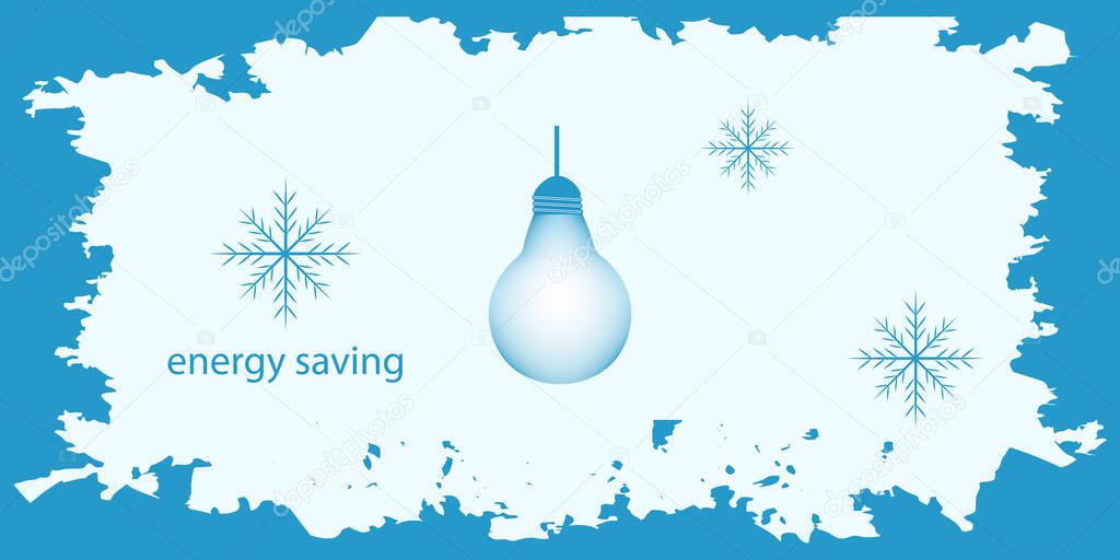 Light bulb on an abstract background in grunge style, snowflakes - vector. Energy conservation concept. Winter season.