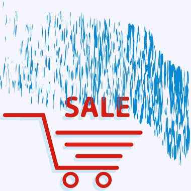 Alışveriş arabası - soyut mavi grunge arkaplan - vektör. Noel indirimi konsepti. Kış indirimi