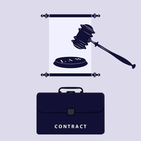 Judicial Gavel Blank Contract Briefcase Isolated White Background Vector Legal — Stock Vector