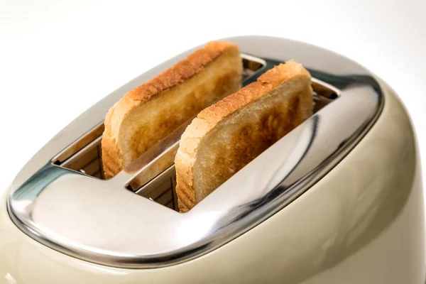 Slices Bread Prepared Breakfast Toaster Has Two Crispy Toasts — Stock Photo, Image