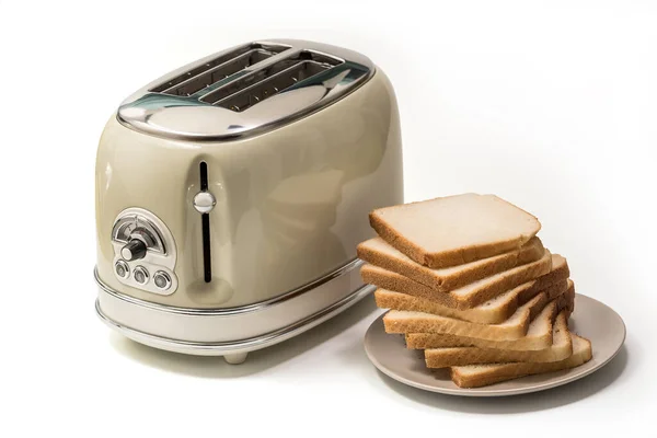 Retro Tost Makinesi Kızarmış Ekmek Dilimleri Beyaz Arka Planda Izole — Stok fotoğraf
