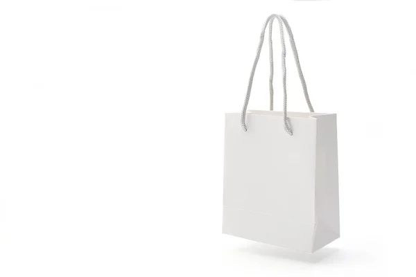 Papel Branco Saco Compras Vista Frontal Isolado Fundo Branco Com — Fotografia de Stock