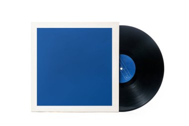 Vinil LP kaydı ve kağıt kolu kırpma yolu olan beyaz arkaplanda izole edildi