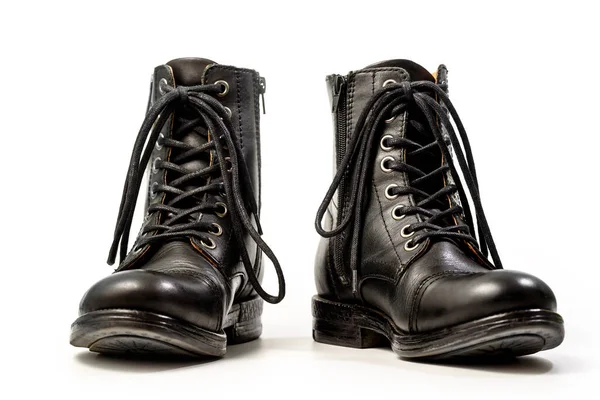 High Black Man Leather Boots Isolated White Background — Stockfoto