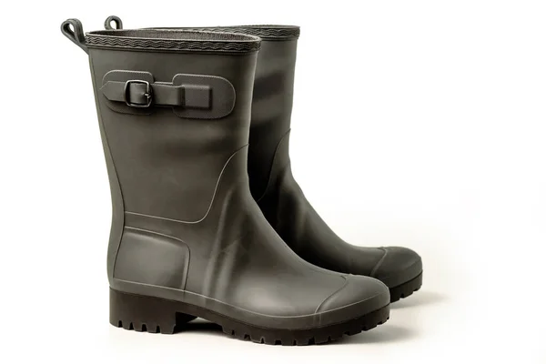 Men Slate Grey Rubber Boots Isolated White Clipping Path Included — Fotografia de Stock