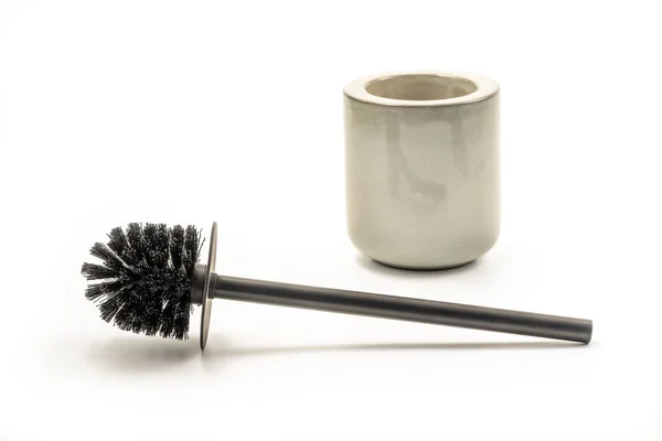 Brosse Toilette Silicone Avec Support Céramique Isolé Sur Fond Blanc — Photo