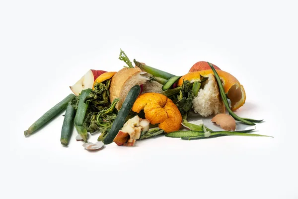 Residuos Orgánicos Listos Para Reciclar Aislados Sobre Fondo Blanco Sobras — Foto de Stock