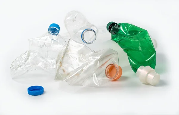 Plastique Prêt Recycler Isolé Sur Fond Blanc Bouteilles Pet Vides — Photo