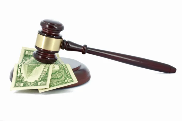 Wooden gavel and money — Stock Photo, Image