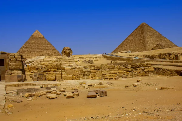 Grote Piramides Sfinx Monument Giza Cairo Egypte — Stockfoto