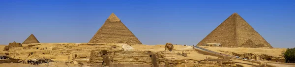 Panorama Över Stora Pyramiderna Och Sfinxmonumentet Giza Kairo Egypten — Stockfoto