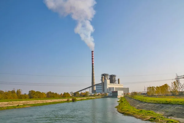 Impianto Energetico Con Camino Fumoso Serbia Kostolac — Foto Stock