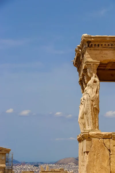 Caryatid Sculpture Athens Acropolis Greece —  Fotos de Stock