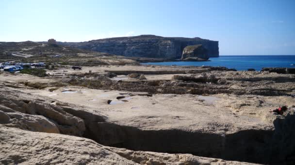 Uitzicht Oceaan Vanuit Binnenzee Gozo Malta Rechtenvrije Stockvideo