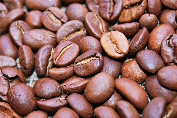 Coffee beans on sacking — Stock Photo, Image