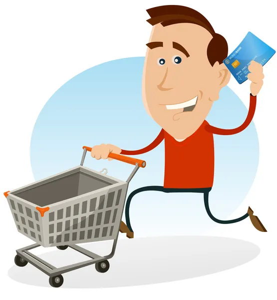 Hombre feliz de compras con tarjeta de crédito — Vector de stock