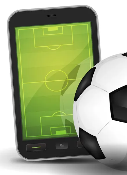 Sportplatz auf Smartphone mit Fußball — Stockvektor