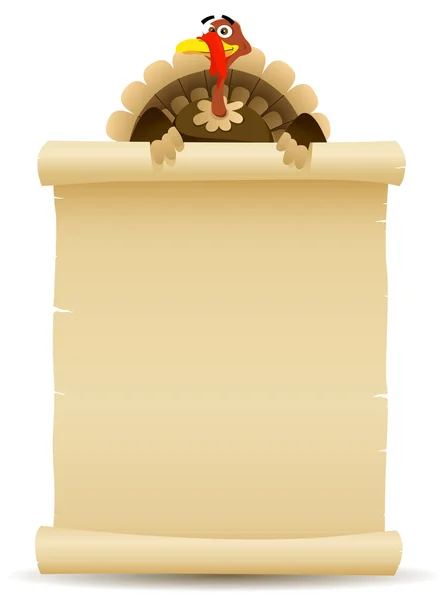 Thanksgiving Turkey Holding Perchment Scroll Menu — стоковый вектор