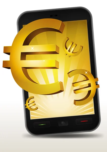 Golden Euros Inside Smartphone — Stock Vector