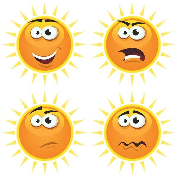 Cartoon Sun Icons Emotions — Stock Vector