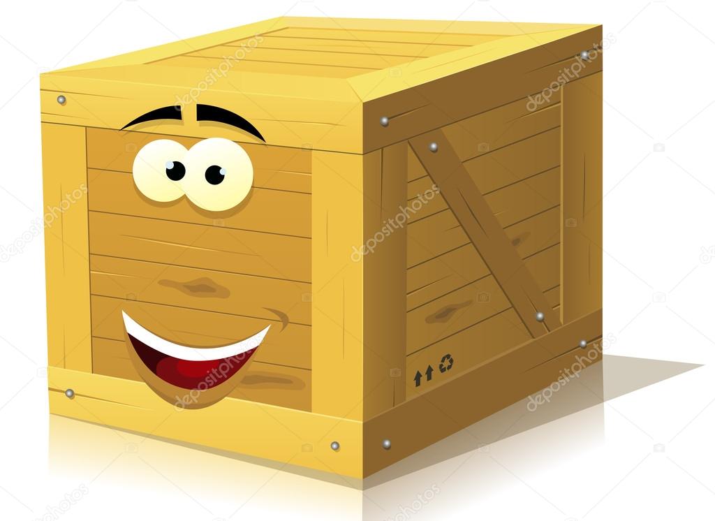 personaje de dibujos animados caja de madera — Vector de stock