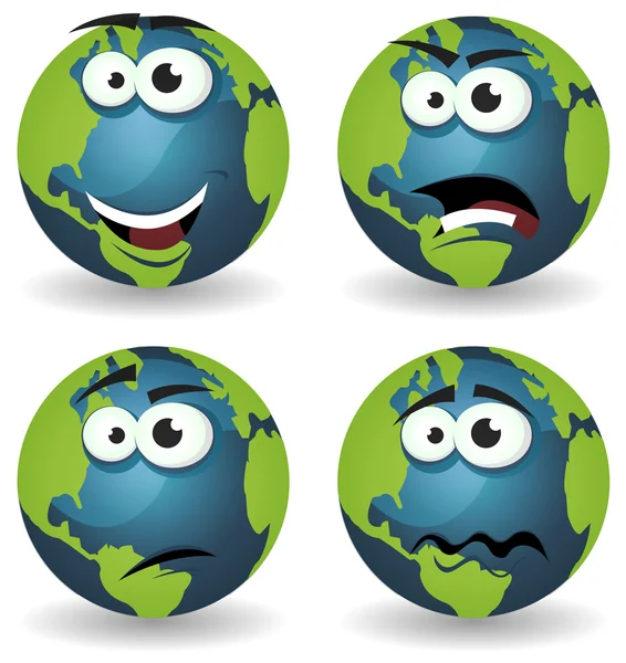 Cartoon Earth Icons Emozioni — Vettoriale Stock