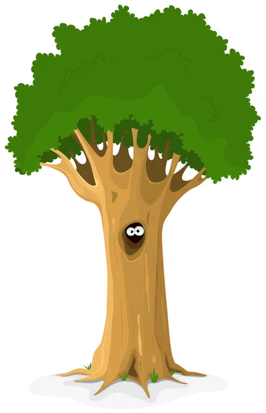 Uggla eller djurs ögon i ihåliga träd — Stock vektor
