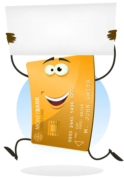 Tarjeta de crédito de oro corriendo con signo en blanco — Vector de stock