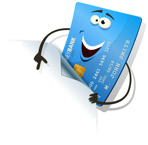 Tarjeta de Crédito Feliz Mostrando Signo en Blanco — Vector de stock