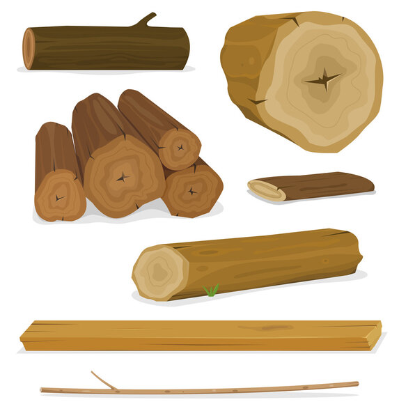 Wood Logs, Trunks And Planks Set